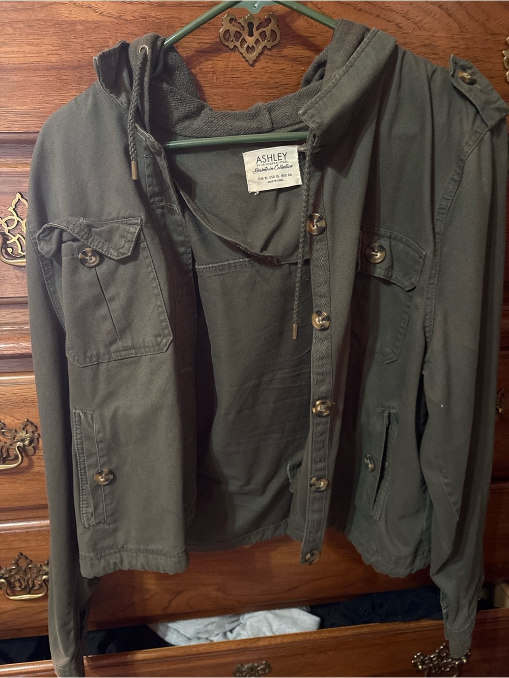 Ashley By 26 International Olive Utility Jacket with Hooded Collar